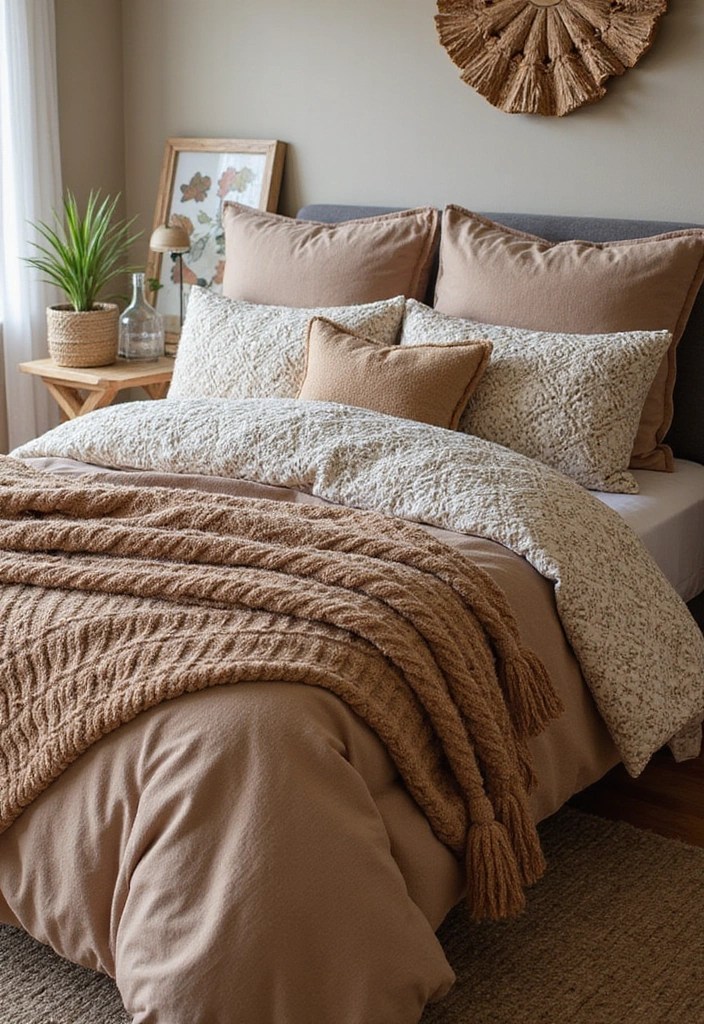 10 Aesthetic Bedding Combos That'll Transform Your Bedroom Into a Cozy Oasis! - 2. Earthy Tones with Boho Vibes