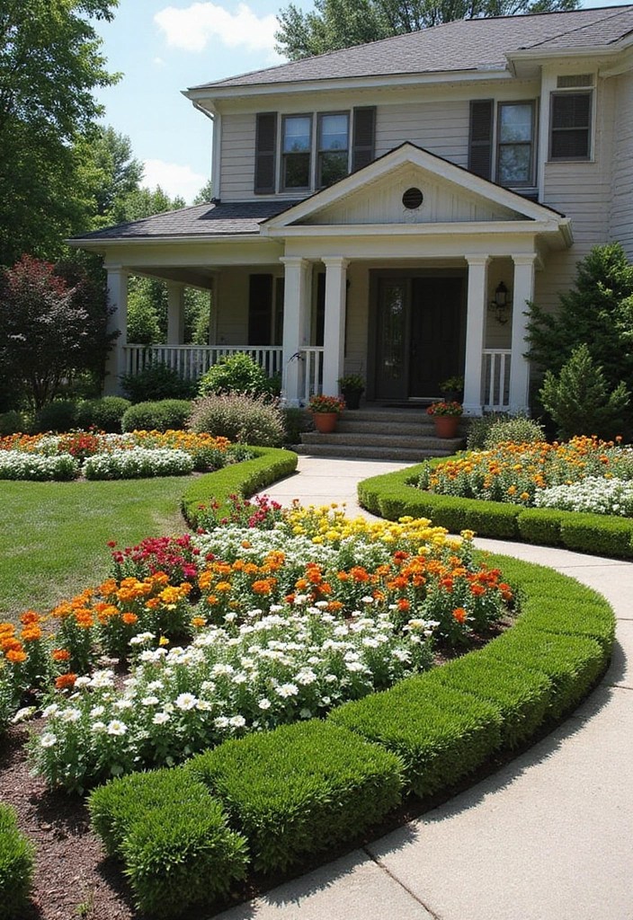 10 Stunning Flower Beds in Front of House That Will Make Your Neighbors Envious! - 10. The Formal Elegance