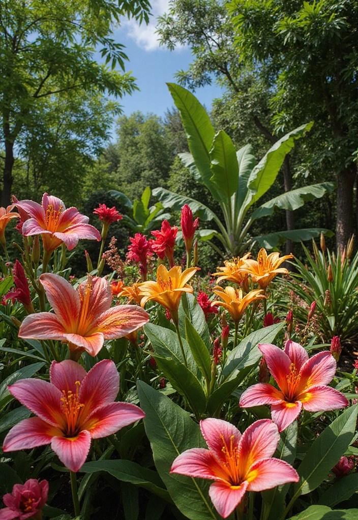 10 Stunning Flower Beds in Front of House That Will Make Your Neighbors Envious! - 6. The Tropical Retreat