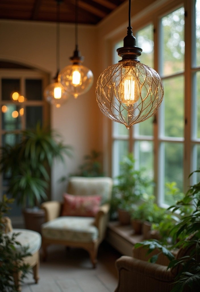 14 Irresistible Indoor Sunroom Furniture Ideas That Will Make You Never Want to Leave Home! - 9. Statement Lighting Fixtures
