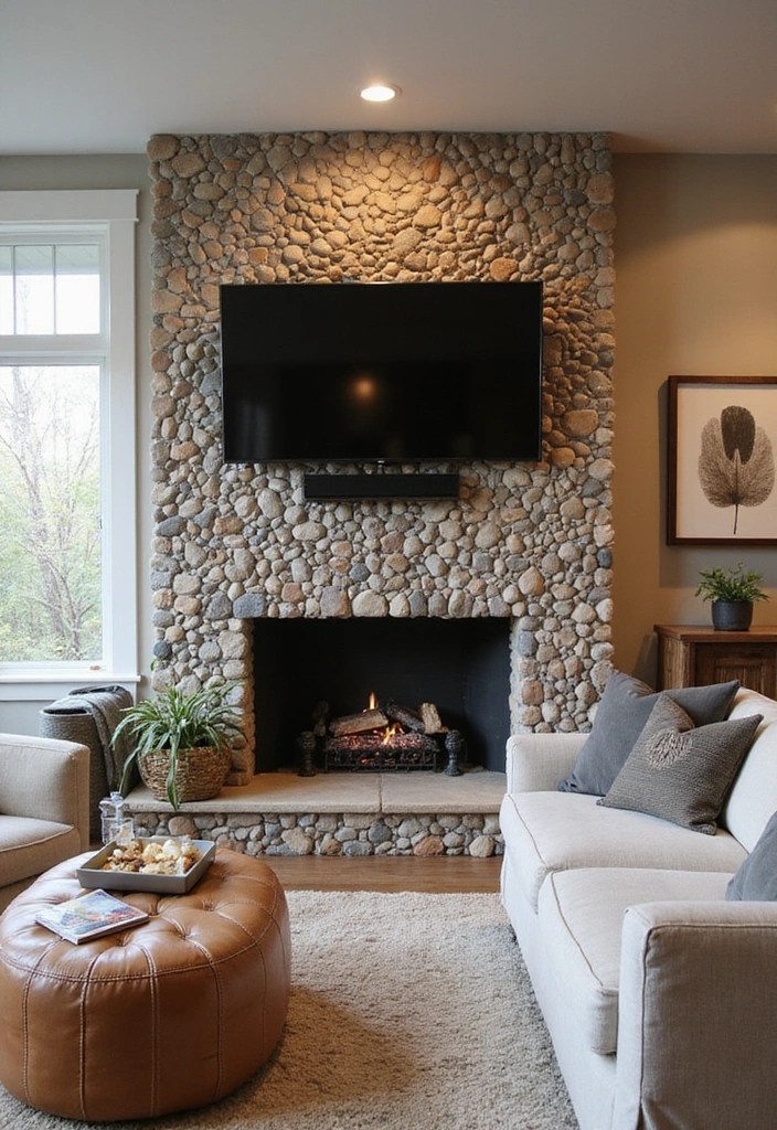 14 Pebble Mosaic Ideas That Will Inspire Your Next Home Renovation (Don't Miss #7!) - 7. Unique Fireplace Surround