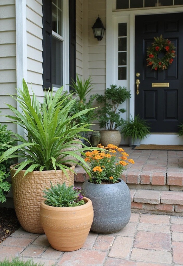 20 Creative Front Porch Planters to Transform Your Entryway (You Won't Believe #5!) - 18. Textured Planter Combinations