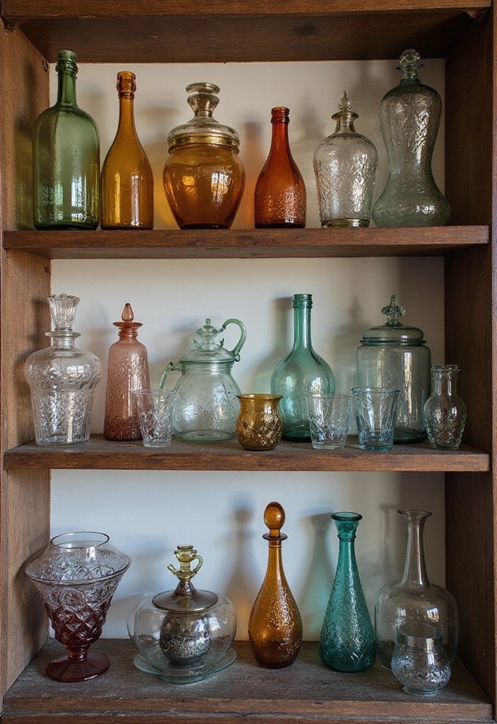 15 Stunning Small Barndo Decor Ideas That'll Make Your Friends Green with Envy! - 2. Vintage Glassware Display