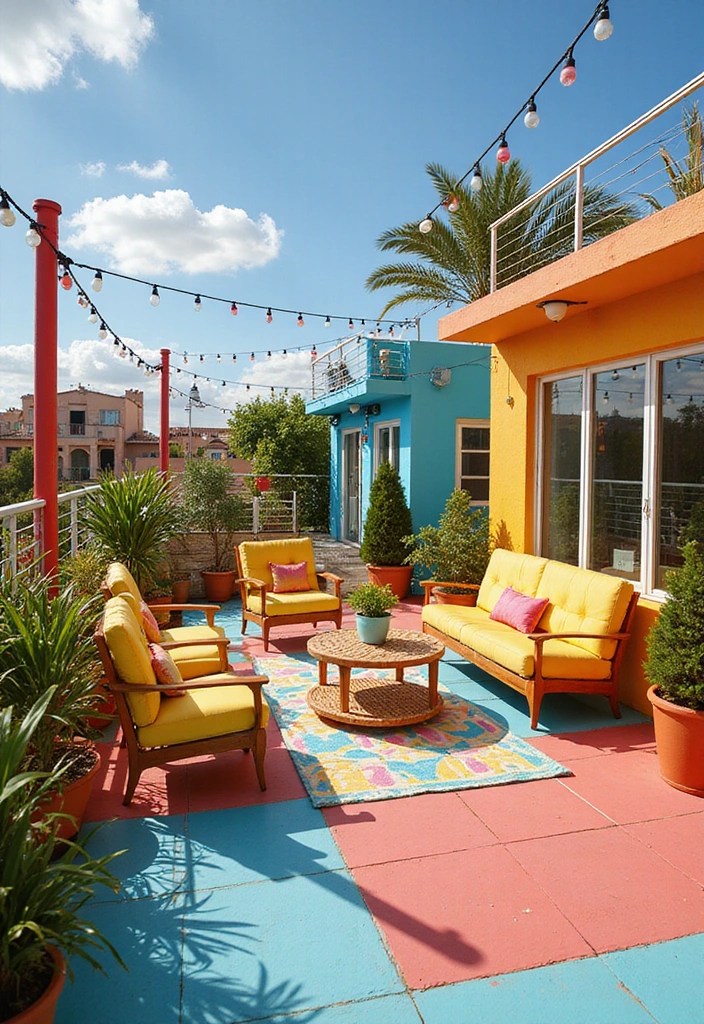 19 Modern Rooftop Patio Designs That Redefine Outdoor Comfort! - 14. Vibrant Color Palettes