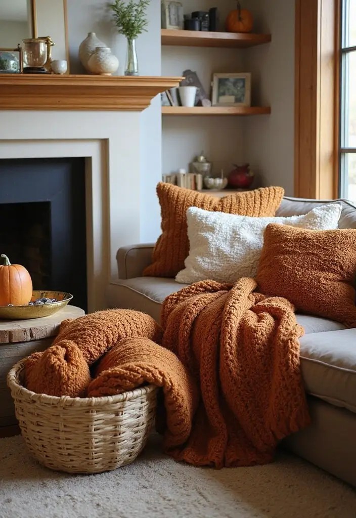 15 Fall Decor Ideas That Will Transform Your Home into a Cozy Haven (You’ll Love #12!) - 1. Cozy Textiles for Warmth