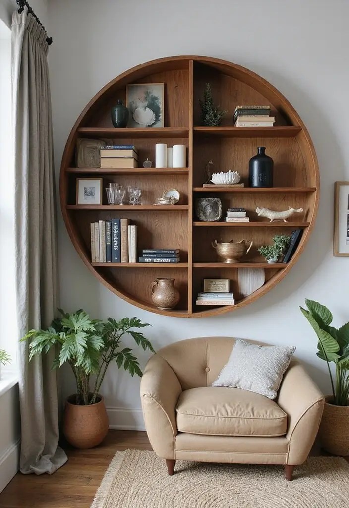 17 Book Shelf Ideas Perfect for Nooks and Crannies (You’ll Want #9 in Your Home!) - 5. Round Bookshelf