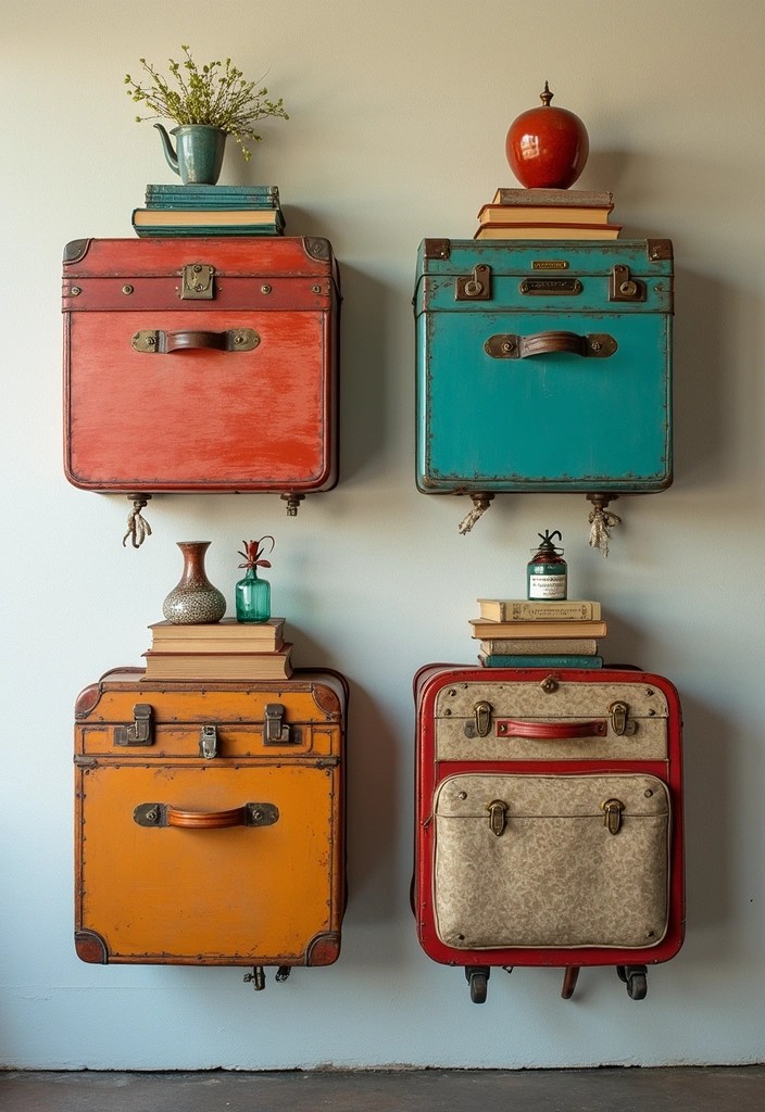 17 Book Shelf Ideas Perfect for Nooks and Crannies (You’ll Want #9 in Your Home!) - 7. Vintage Suitcase Shelves